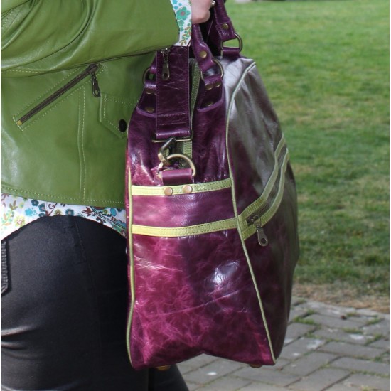  Jackie Tote Sports Purple & Green Leather